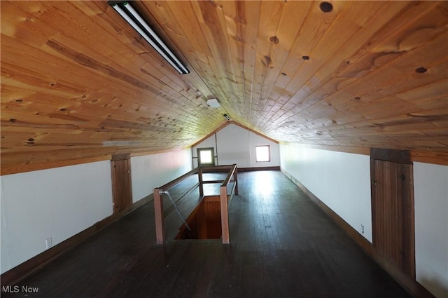 519 E Lincoln Way, Lisbon, OH 44432 - additional living space with wood ceiling, lofted ceiling, dark wood-style floors, and baseboards