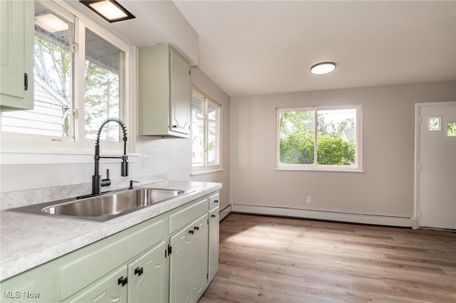 1294 E 345th St, Eastlake, OH 44095 - kitchen featuring a sink, baseboard heating, light countertops, and light wood-style floors