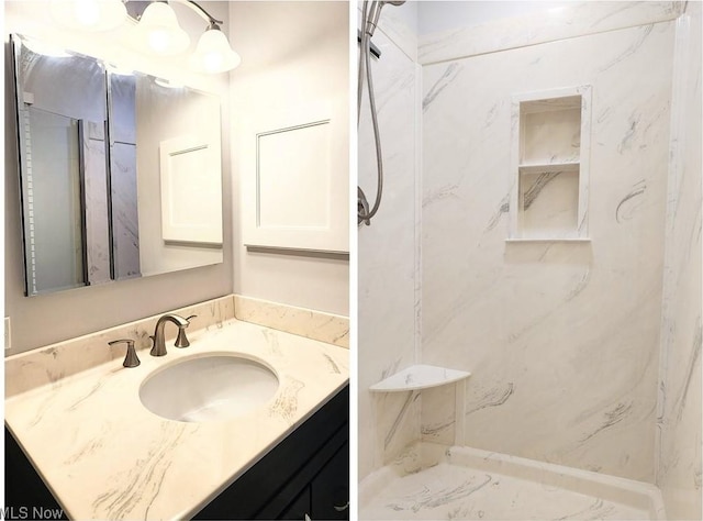 5940 Hansom Dr, Solon, OH 44139 - bathroom with vanity and a marble finish shower