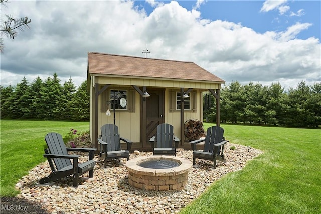 7355 Hunters Glen Ln, Seville, OH 44273 - view of patio / terrace with an outdoor fire pit and an outdoor structure
