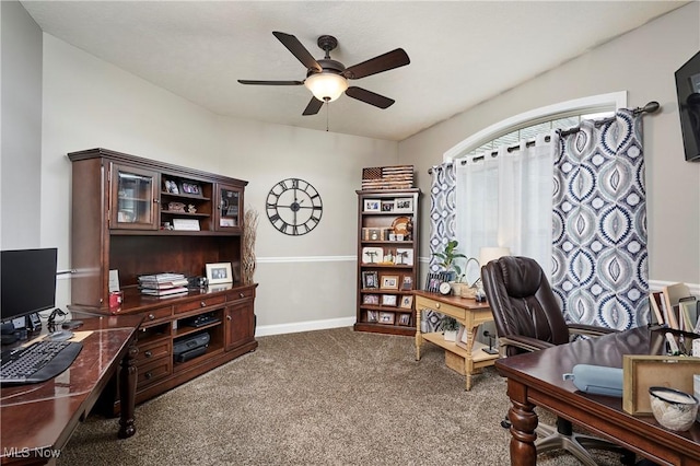 7355 Hunters Glen Ln, Seville, OH 44273 - office space featuring a ceiling fan, plenty of natural light, carpet floors, and baseboards