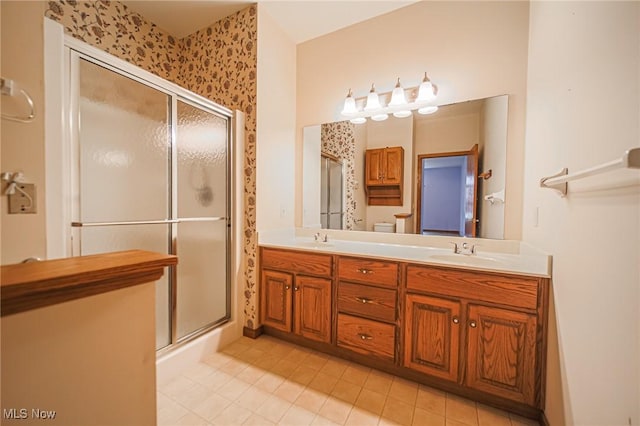 217 Greenbriar Ln, Dalton, OH 44618 - full bath with a shower stall, tile patterned floors, and double vanity