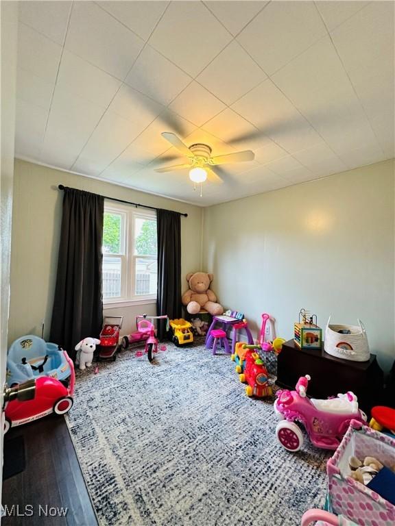418 Main St, Philo, OH 43771 - rec room featuring ceiling fan and wood finished floors