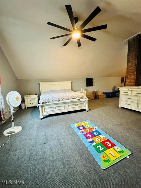 418 Main St, Philo, OH 43771 - bedroom with vaulted ceiling, carpet floors, and ceiling fan