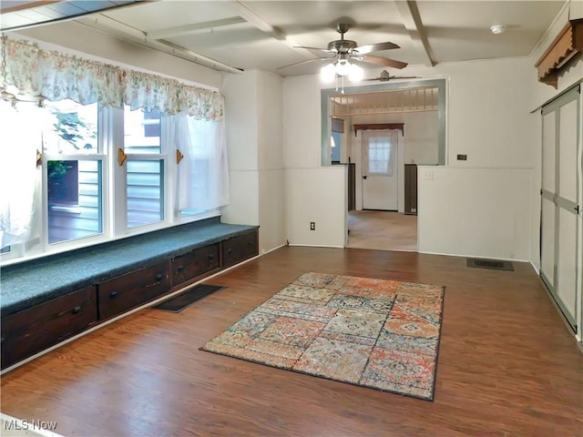 192 Walnut St, Geneva, OH 44041 - interior space with a ceiling fan and wood finished floors