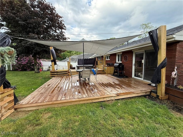 250 Crystal Ln, Weirton, WV 26062 - wooden terrace with grilling area, a yard, and outdoor dining space