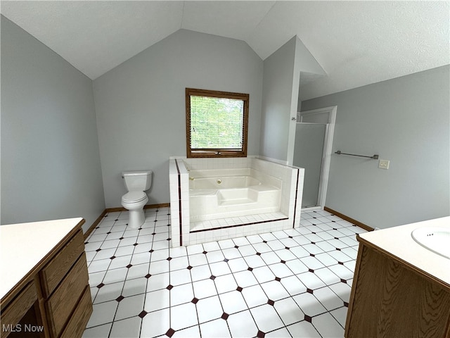 2761 Timberline Dr, Cortland, OH 44410 - full bath with vanity, tile patterned floors, a whirlpool tub, a stall shower, and vaulted ceiling