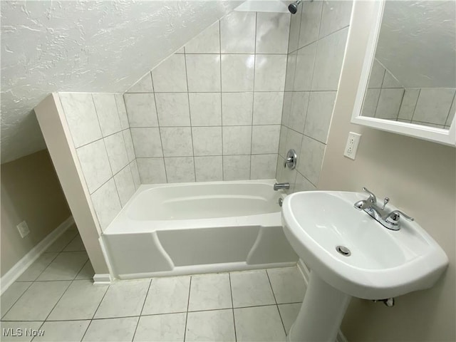4485 Baintree Rd, University Heights, OH 44118 - bathroom featuring tile patterned floors, a textured ceiling, and shower / tub combination