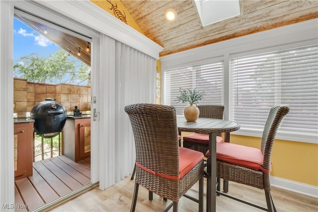 13817 Lakewood Heights Blvd, Lakewood, OH 44107 - dining area with wooden ceiling and vaulted ceiling