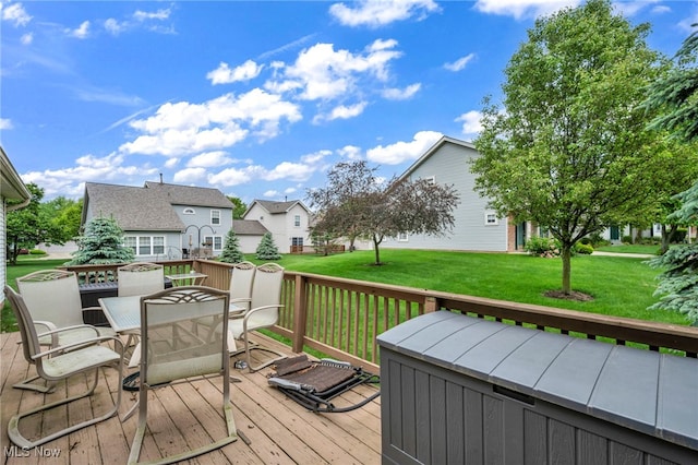 6811 Meadow Ln, Cleveland, OH 44130 - deck with outdoor dining space, a yard, and a residential view