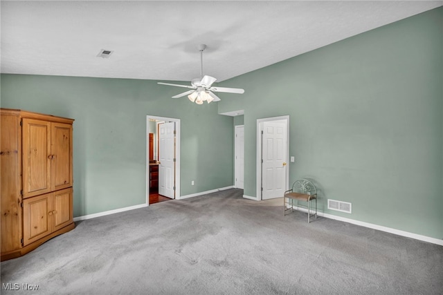 6811 Meadow Ln, Cleveland, OH 44130 - unfurnished bedroom with carpet, baseboards, ceiling fan, and high vaulted ceiling