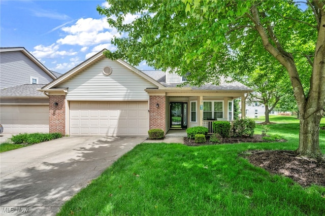 6811 Meadow Ln, Cleveland, OH 44130 - view of front facade with brick siding, an attached garage, driveway, and a front yard