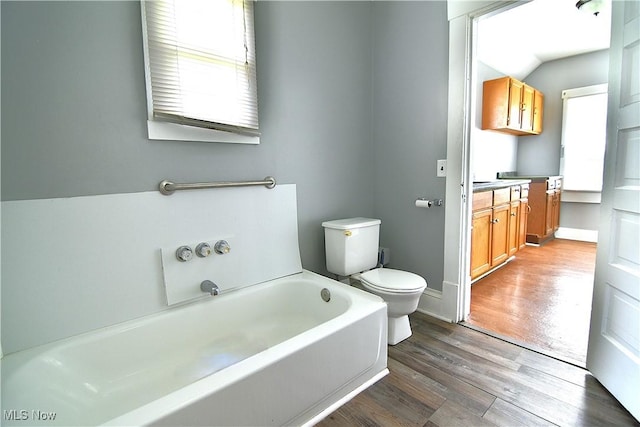 1033 Monnot Pl NW, Canton, OH 44703 - bathroom with vanity, toilet, a garden tub, and wood finished floors