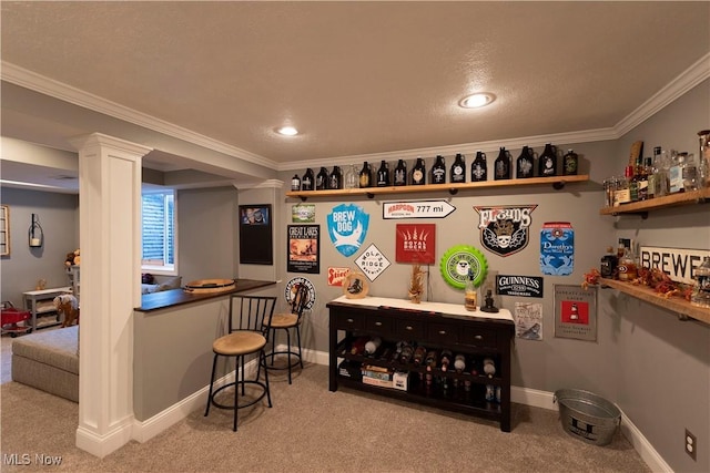 10957 Mogadore Ave NW, Uniontown, OH 44685 - bar featuring carpet, crown molding, baseboards, and recessed lighting
