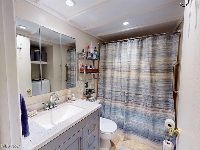 1651 Mentor Ave Unit 3002, Painesville, OH 44077 - full bathroom with vanity, toilet, curtained shower, recessed lighting, and washer and dryer