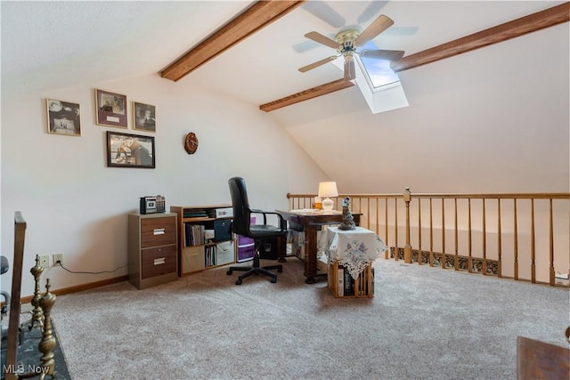 3645 Glen Eagles Blvd, Green, OH 44685 - carpeted home office with ceiling fan, a skylight, and baseboards