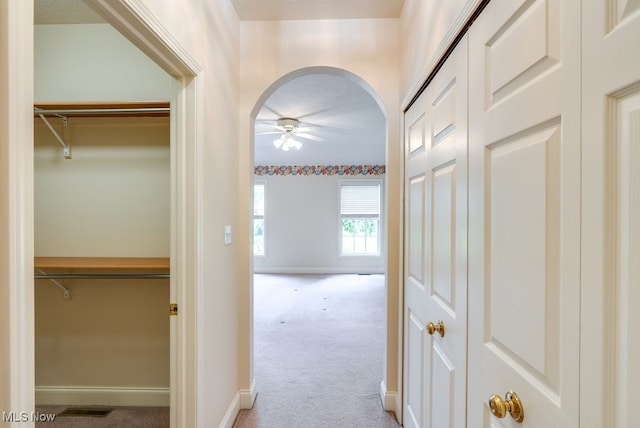 835 Thelma Dr, Wadsworth, OH 44281 - hallway featuring carpet, arched walkways, and baseboards