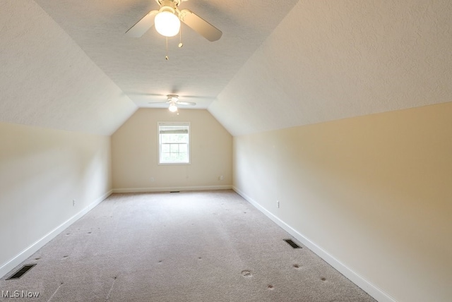 835 Thelma Dr, Wadsworth, OH 44281 - additional living space featuring a ceiling fan, carpet, vaulted ceiling, baseboards, and a textured ceiling