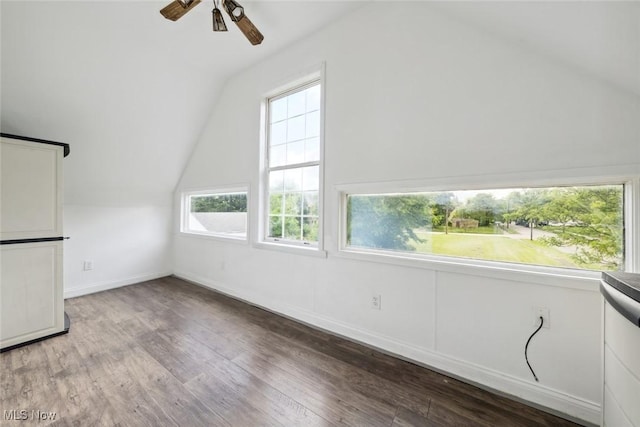 3399 E 65th St, Cleveland, OH 44127 - additional living space featuring vaulted ceiling, wood finished floors, ceiling fan, and baseboards