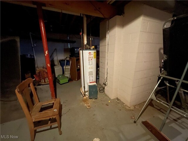 9439 Williams Rd, Diamond, OH 44412 - unfinished below grade area featuring gas water heater and concrete block wall