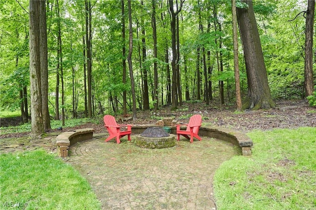 5074 Tall Timbers Dr, Richfield, OH 44286 - view of yard featuring an outdoor fire pit and a forest view