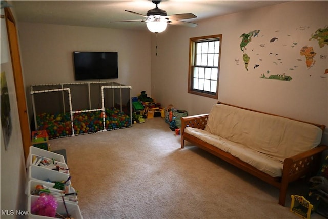 5399 N Elyria Rd, West Salem, OH 44287 - recreation room featuring carpet floors and ceiling fan