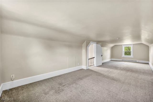 6567 S Pricetown Rd, Berlin Center, OH 44401 - additional living space with a baseboard radiator, carpet flooring, lofted ceiling, and baseboards