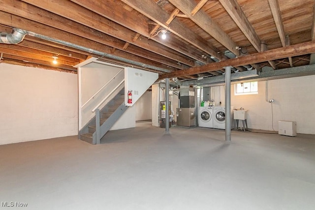 1620 S Taylor Rd, Cleveland Heights, OH 44118 - below grade area with separate washer and dryer, stairs, and heating unit