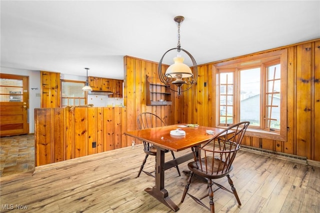 625 Henry St, Toronto, OH 43964 - dining space featuring baseboard heating, hardwood / wood-style floors, and wooden walls