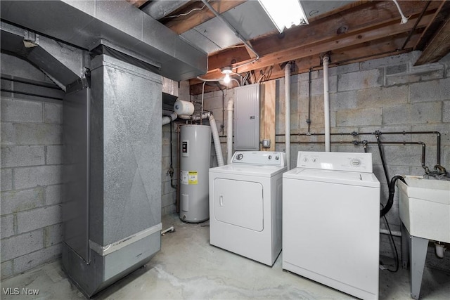 6533 Engle Rd, Brook Park, OH 44142 - laundry area with water heater, electric panel, and washer and clothes dryer
