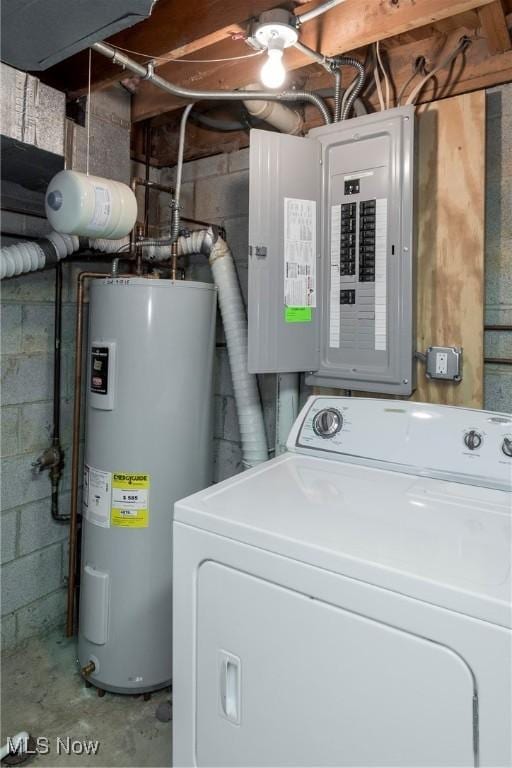 6533 Engle Rd, Brook Park, OH 44142 - laundry area featuring washer / clothes dryer, water heater, and electric panel