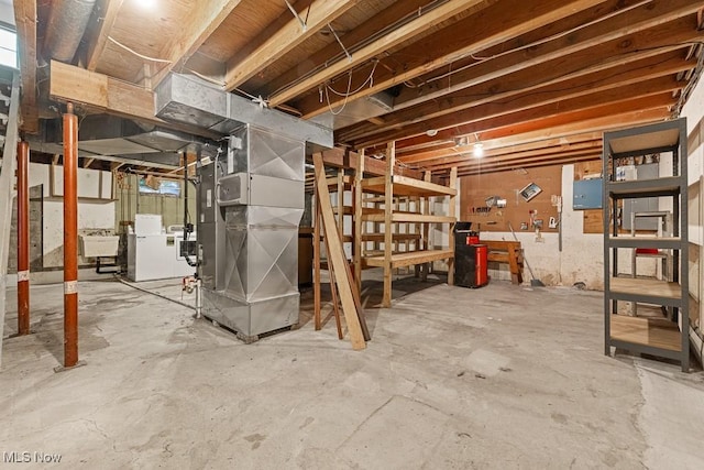 12935 Robinwood St NE, Alliance, OH 44601 - unfinished basement featuring a sink, washer / clothes dryer, heating unit, and electric panel