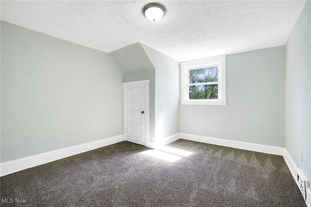 1608 Pilgrim St, Akron, OH 44305 - additional living space with carpet flooring, a textured ceiling, baseboards, and lofted ceiling