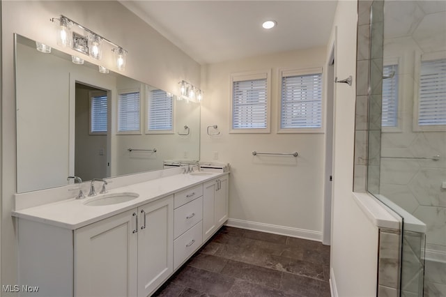 2540 Edgewood Trce, Pepper Pike, OH 44124 - bathroom with double vanity, baseboards, a shower, and recessed lighting