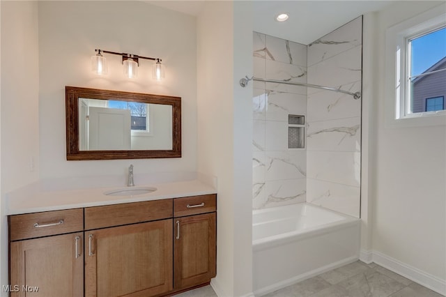 2540 Edgewood Trce, Pepper Pike, OH 44124 - full bathroom with vanity, baseboards,  shower combination, and recessed lighting