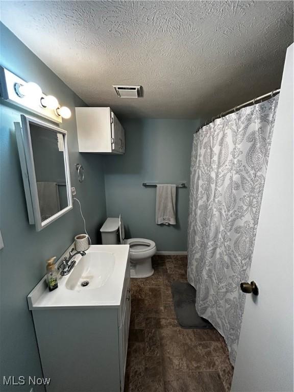 645 Arends Ridge Rd, Marietta, OH 45750 - bathroom with vanity, a textured ceiling, and toilet