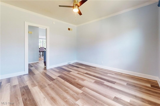 226 Cunningham Ln, Steubenville, OH 43952 - unfurnished room featuring a ceiling fan, ornamental molding, baseboards, and light wood-type flooring