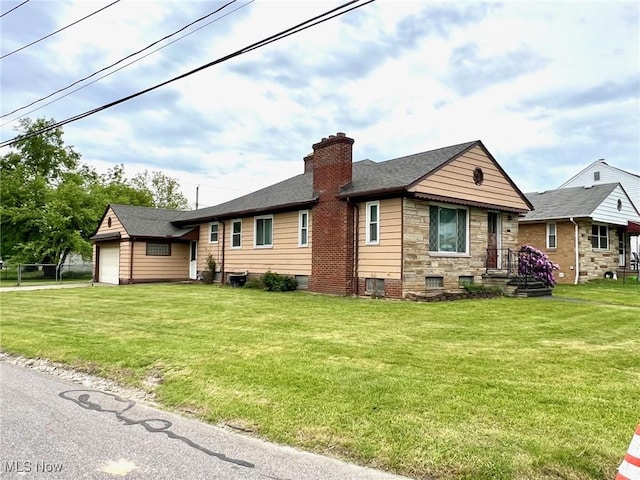 1613 Wexford Ave, Parma, OH 44134 - view of front of home with a front lawn, a chimney, roof with shingles, and stone siding
