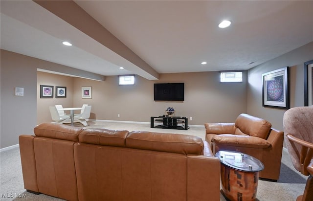 9339 Sasha Ct, Twinsburg, OH 44087 - living room featuring carpet floors, recessed lighting, and baseboards