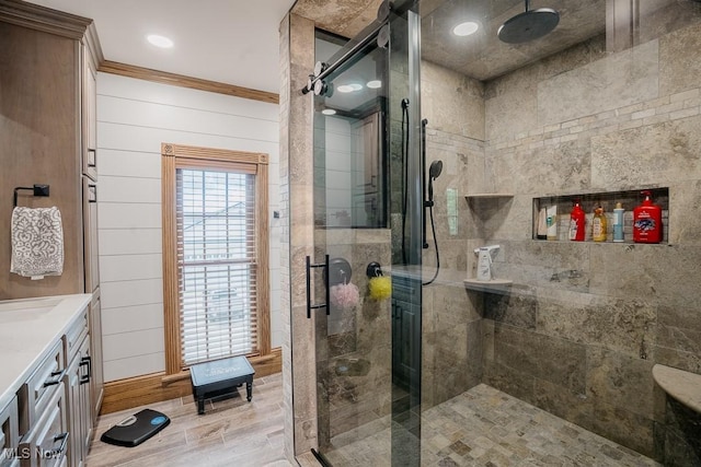 2953 State Route 225, Diamond, OH 44412 - full bathroom with a stall shower, wood finished floors, and vanity