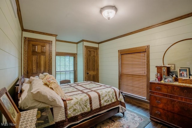 2953 State Route 225, Diamond, OH 44412 - bedroom with wood walls, crown molding, and dark wood-style flooring