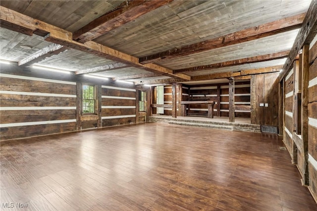 7558 E Parkside Dr, Boardman, OH 44512 - misc room with wooden walls, wood finished floors, and beam ceiling