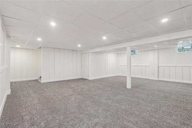 7558 E Parkside Dr, Boardman, OH 44512 - finished below grade area featuring carpet flooring, recessed lighting, and a drop ceiling