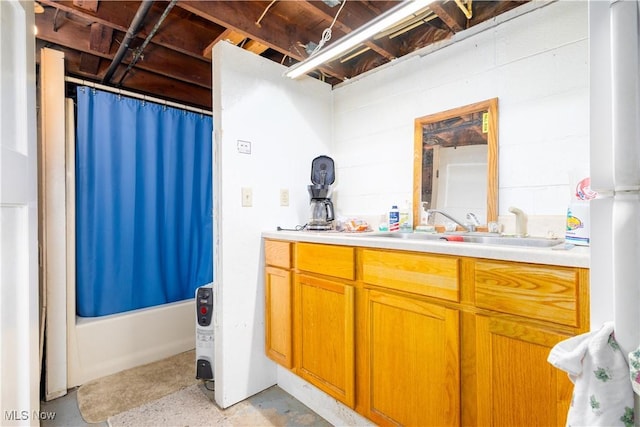 106 High St, Bloomingdale, OH 43910 - full bathroom with vanity, concrete flooring, and shower / bathtub combination with curtain