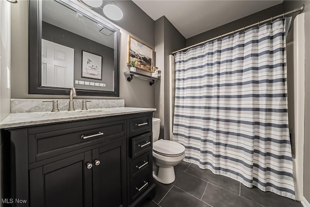 8698 Chase Dr, Chagrin Falls, OH 44023 - bathroom featuring toilet, tile patterned floors, vanity, and curtained shower