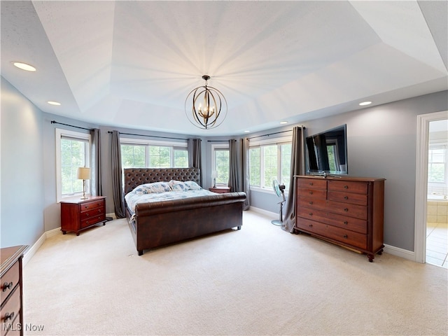 8836 Shetland Ct, Kirtland, OH 44094 - bedroom featuring light carpet, multiple windows, recessed lighting, and a chandelier