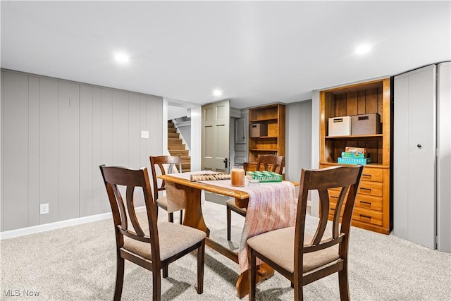 4493 Golfway Rd, South Euclid, OH 44121 - carpeted dining space with stairway and recessed lighting