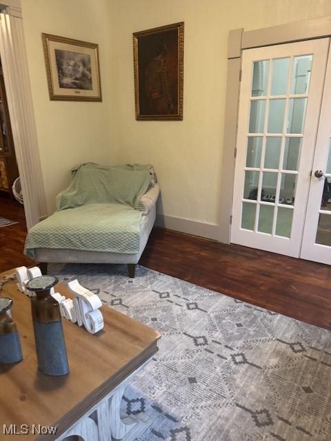 419 Commerce St, Wellsburg, WV 26070 - sitting room featuring wood finished floors, baseboards, and french doors