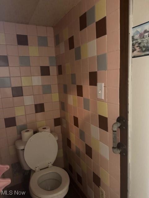 419 Commerce St, Wellsburg, WV 26070 - bathroom with toilet and tile walls