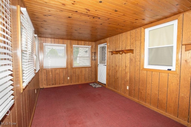 430 W Harvey St, Struthers, OH 44471 - carpeted empty room with wooden walls, wood ceiling, and baseboards